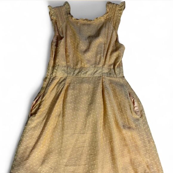 Anthropologie's Moulinette Soeurs Golden Ruffle Dress. Textured Dot Size 10 - Picture 7 of 15